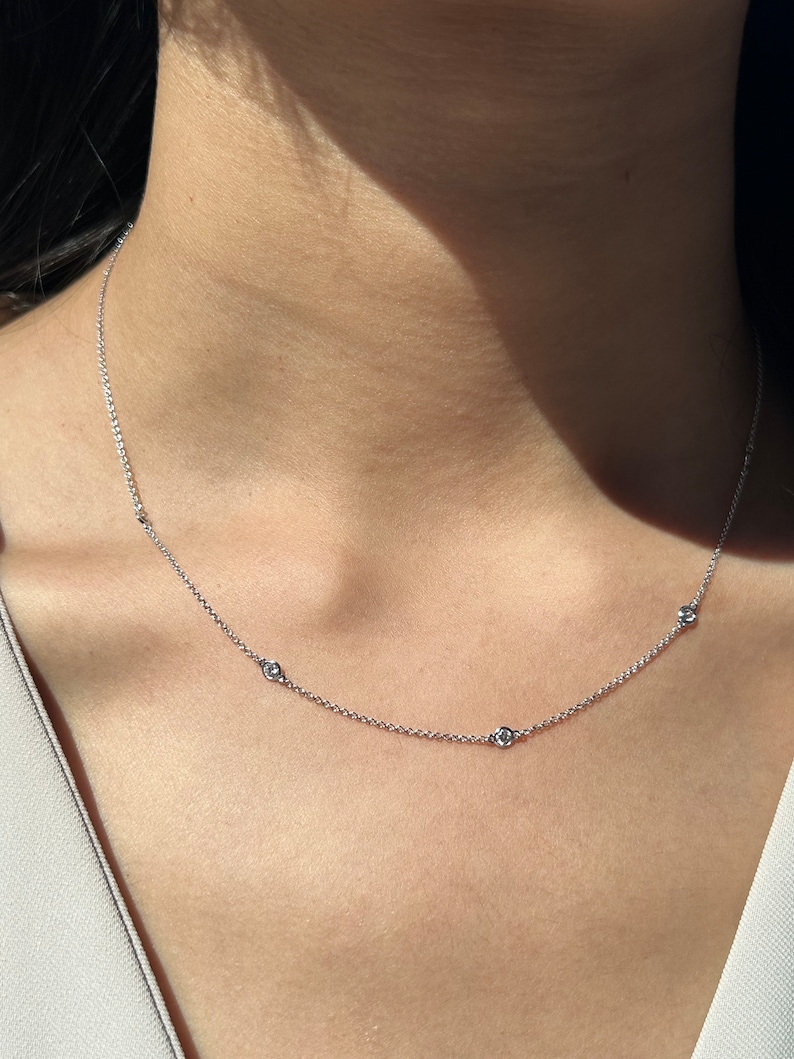 Diamond by the Yard Necklace in 14k White Yellow Rose Gold. F Color and