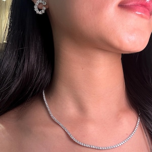 6 carats Diamond Tennis Chain Necklace in 14K White Yellow Rose Gold. DEF Color VVS VS Clarity Lab Grown Diamonds. 16 17 18 inch Choker