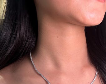 7 carats Diamond Tennis Chain Necklace in 14K White Yellow Rose Gold. DEF Color VVS VS Clarity Lab Grown Diamonds. 16 17 18 inch Choker