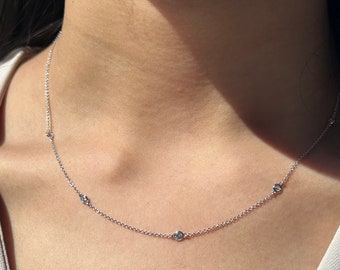 Diamond By The Yard Necklace in 14k White Yellow Rose Gold. F Color and VS Clarity Natural Diamonds. 5 Diamonds. 1/3cttw 17&quot;