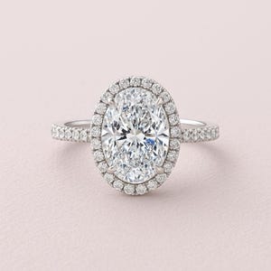Oval Diamond Halo Engagement Ring in White Yellow Rose Gold and Platinum – Classic Pave Diamond Ring, Elegant Bridal Proposal Jewelry gift.