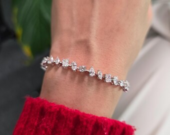 14K White Gold Lab Grown Diamond Bracelet with Round Marquise Radiant Oval Princess cut Diamonds with 7.00cttw
