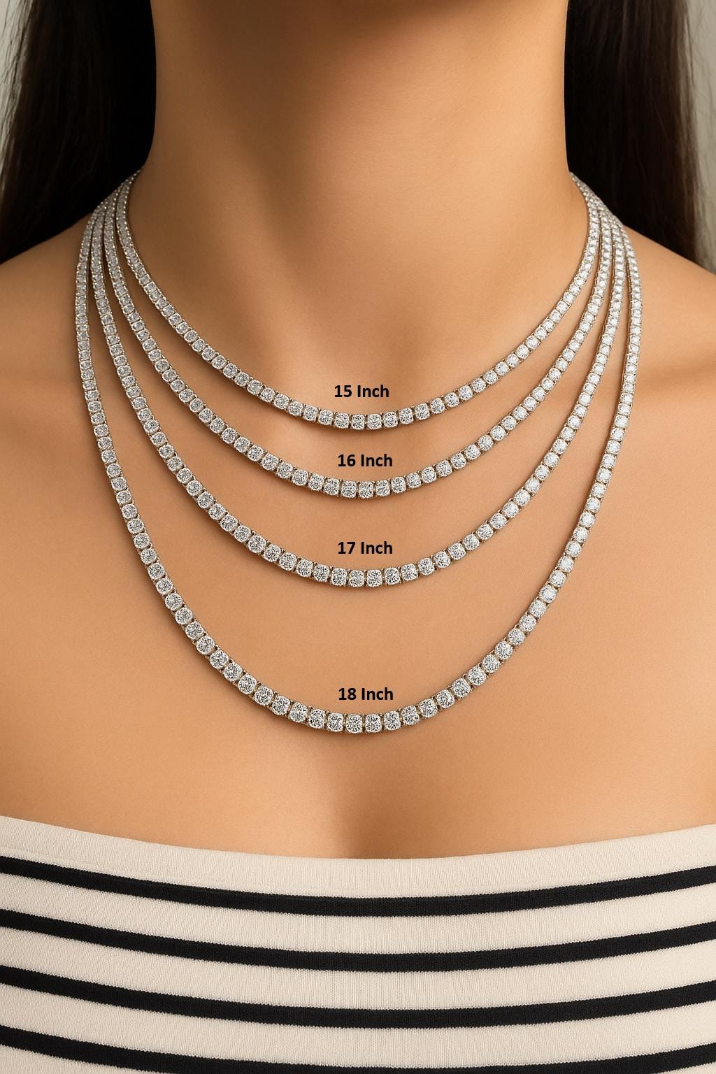 7 Carat Lab Grown Diamond Tennis Chain Necklace for Women in 14K White ...