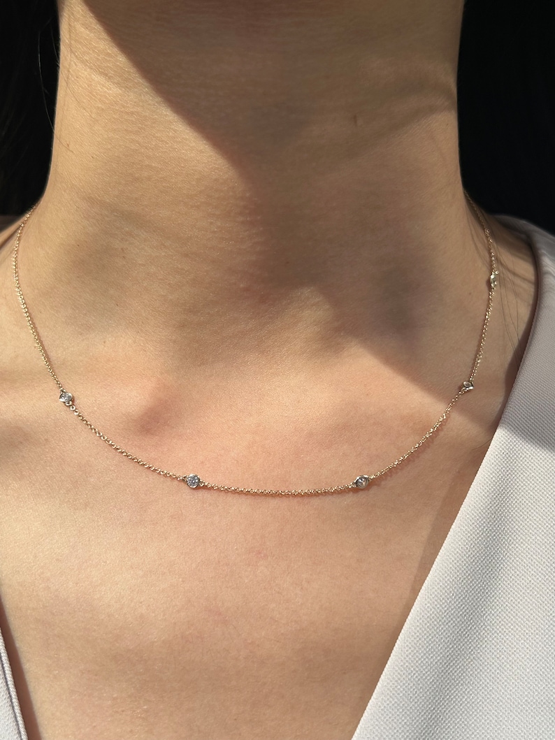 Diamond by the Yard Necklace in 14k White Yellow Rose Gold. F Color and