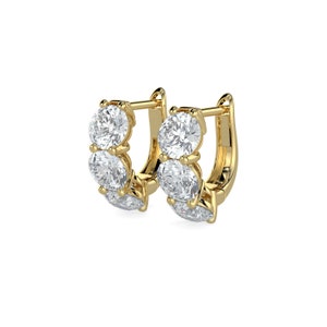 Diamond Earring Mini Hoops Huggies. 3.25 carats 14k Solid Yellow Gold Unique Classy Secure Lock Earrings. Gift Wedding Birthday Anniversary