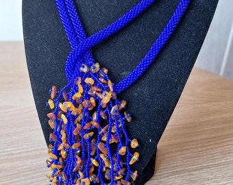 Blaue perlen kette, perlen häkeln schmuck