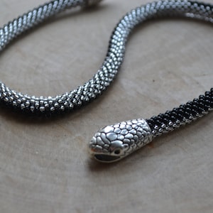 Shiny snake bracelet for men, unisex black beaded bracelet, snakeskin black and silver layering jewelry, witch staff