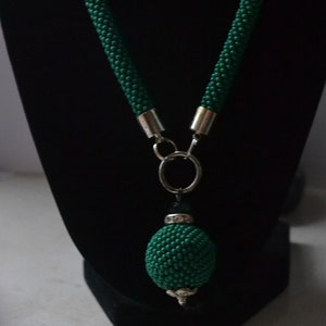 Green long necklace, seed bead necklace,
