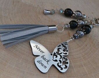 Personalized keychain with butterfly, bag charm with butterfly ornament, butterfly gift, memorial butterfly, reflective butterfly keychain