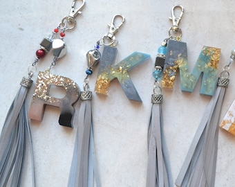 Letter keychain, reflective tassel resin letter bag charm