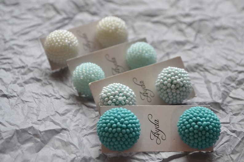 smoky grey seed bead embroidery clip on graphite soft black color Shiny gray button clip on earrings gray beaded mini ball clip on