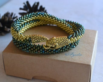 Gold snake necklace, silver snake beaded choker, witch bracelet