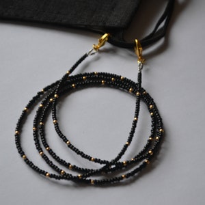 Black beaded face mask holder, mask lanyard, sun glasses chain, face mask chain, glasses cord