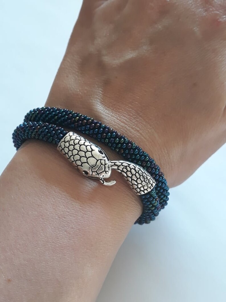Shiny snake head clasp bracelet blue snake serpent bracelet Etsy