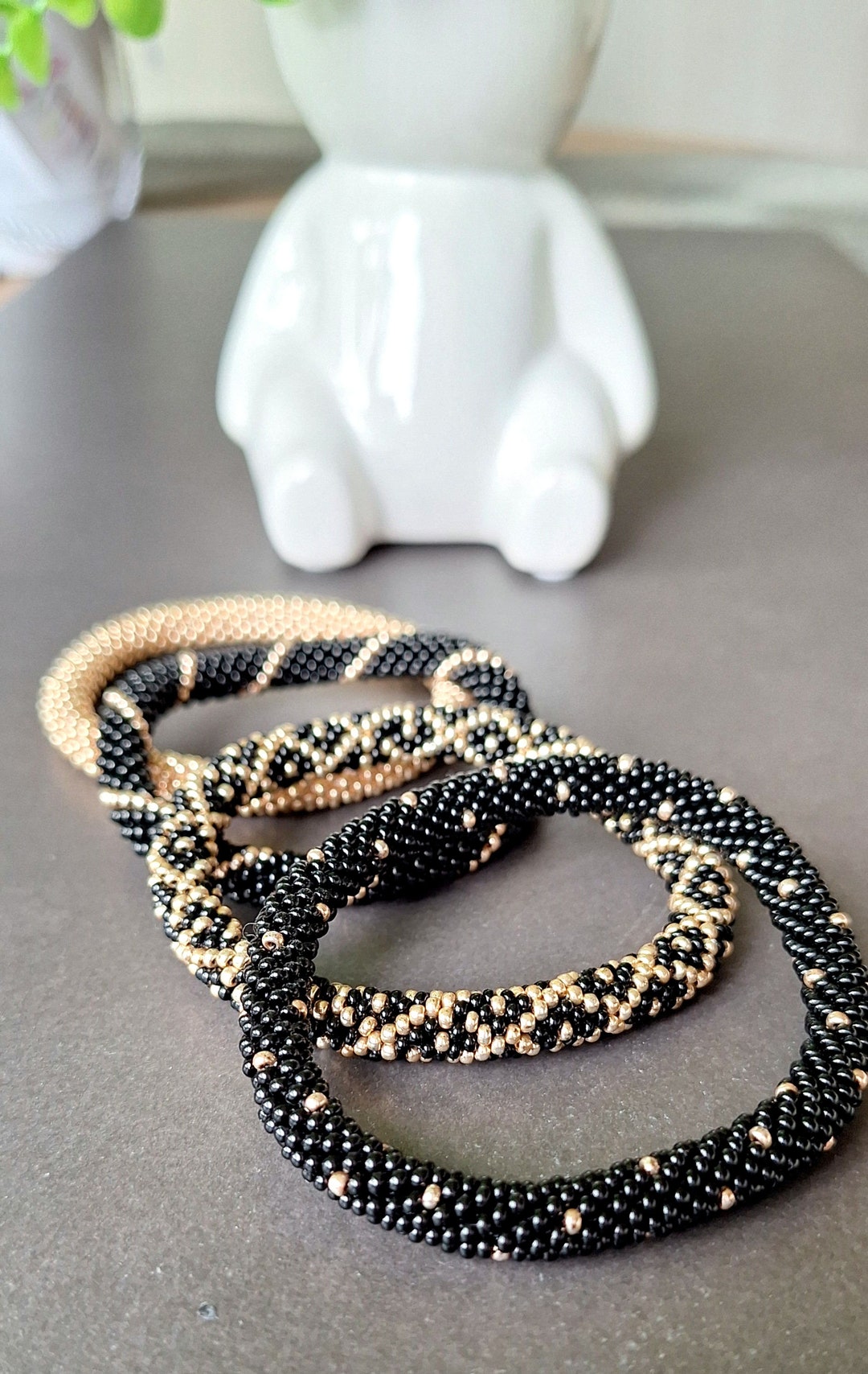 Black & Gold Nepal Roll Up Bracelets Set main image 0
