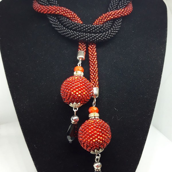Long collier rouge perlé, collier corde de perles de rocaille, bijoux tendance
