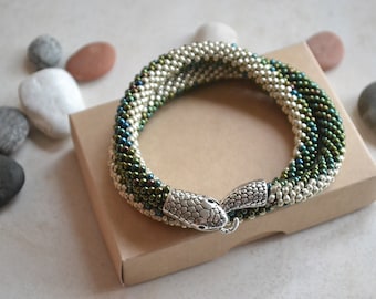 Snake Bracelet, Iridescent Green Snake Choker