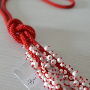 Crochet rope necklace, rope knot necklace, seed bead jewelry