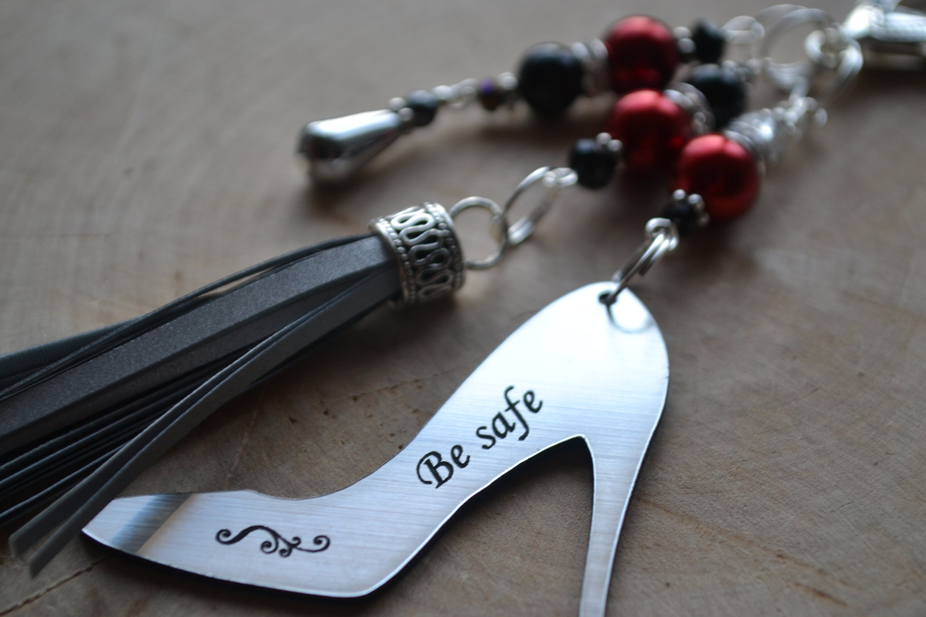 Custom reflective key chain, zipper pull, guardian angel bag charm, purse tassel clip