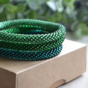 Shiny Green Nepal Bracelet, Seed Beads Bangle