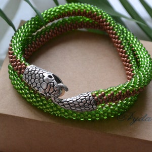 Sparkle green beaded snake bracelet, shiny green Celtic choker, witch beaded jewelry, wizard staff