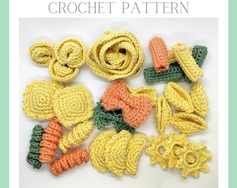 Patrón de crochet de pasta, 9 tipos de pasta, Patrón de comida de juego de crochet, Patrón de comida de crochet, Patrón de comida de crochet, Patrón de crochet de juego de simulación