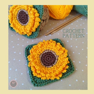 Granny Square Sunflower, Sunflower Crochet Pattern, Flower Granny Square, Granny Square Pattern, Crochet Pattern Granny Square