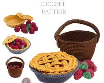 Pie Häkelmuster, Erdbeertorte Amigurumi Muster, gehäkeltes Obstkorb Muster, gehäkeltes Obstkorb Muster, Food Amigurumi PDF