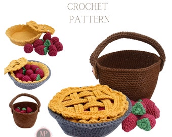 Pie Crochet Pattern, Food Crochet Pattern, Crochet Strawberry Pattern, Crochet Pattern, Crochet Patterns, Crochet Play Food Pattern