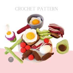 Crochet Pattern Breakfast-Crochet Food Pattern-Crochet patterns, Crochet toys-Play kitchen-Crochet Egg Pattern-Crochet Avocado-Crochet Bacon