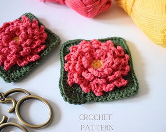 Granny Square Flower Pattern, Crochet pattern Dahlia, Granny Square Flower, Dahlia Granny Square,Flower Granny Square,Flower Crochet Pattern