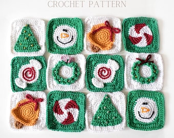 Christmas Granny Square Crochet Patterns: 6 Designs (PDF Pattern)