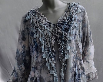 Silk Top Hand-dyed, Plant-dyed with Indigo and Blue Potatoes, Size M, No synthetic dyes or heavy metal mordants used