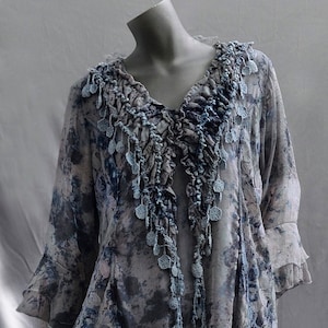 Silk Top Hand-dyed, Plant-dyed with Indigo and Blue Potatoes, Size M, No synthetic dyes or heavy metal mordants used