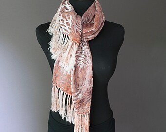 Silk Cut Velvet Scarf with Fringe, Hand-dyed, Plant-dyed with Brazilwood and Madder Root