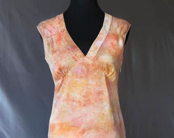 Silk Top Hand-dyed, Plant-dyed with Beauty Heart Radish and Tumeric, Size Medium, No synthetic dyes or heavy metal mordants used