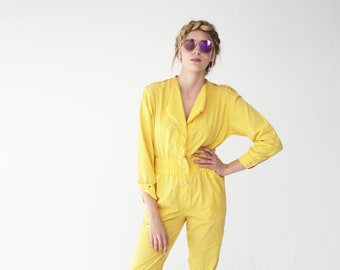 Yellow Vintage Jumpsuit - 80s, Thrift, Utility, Romper, Onsie