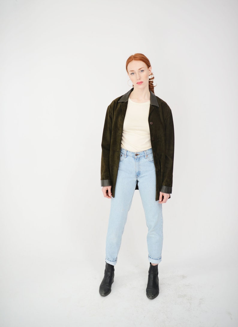 Green Suede Jacket 90s Vintage Danier Large Dark Green Oversized