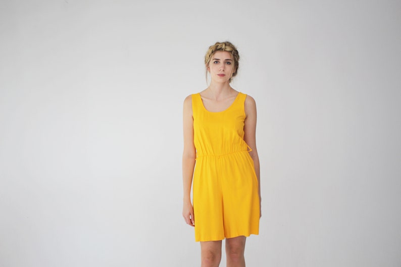Music Festival Yellow Vintage Romper Summer Jumpsuit 90s Tall