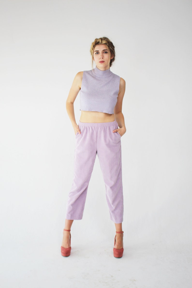 Pockets Trousers Light Corduroy 90s Vintage Lilac Pants Purple High Waisted