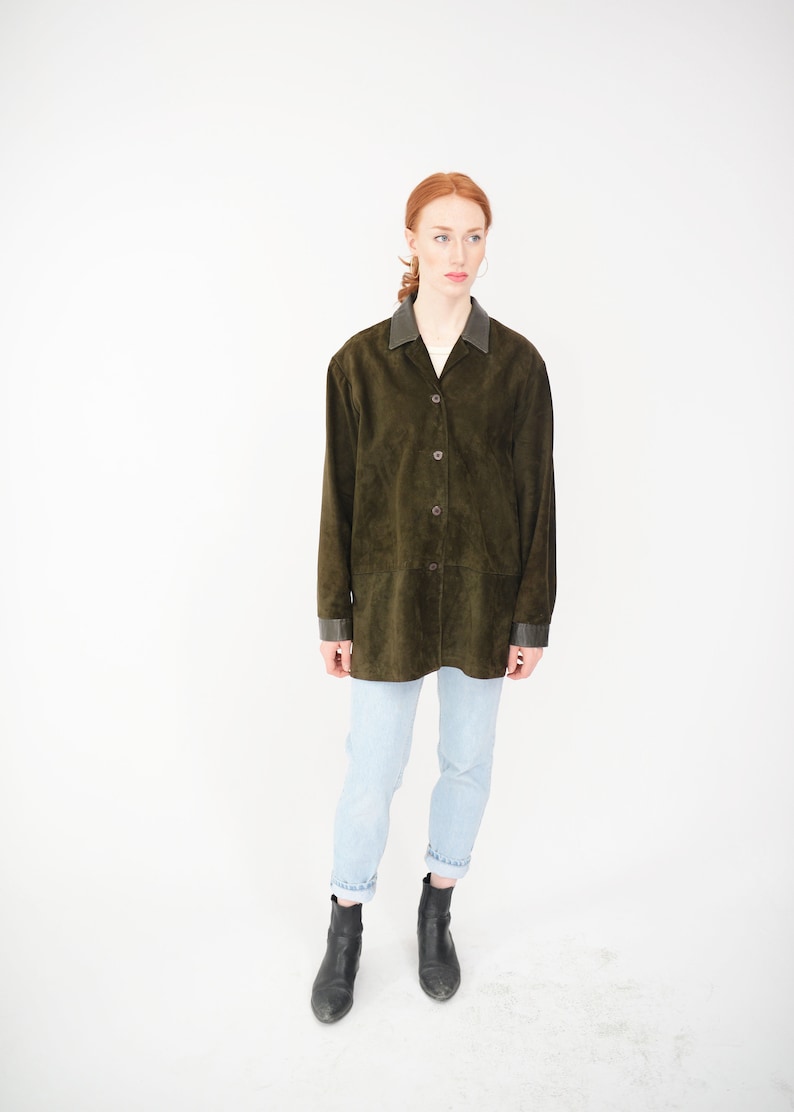 Green Suede Jacket 90s Vintage Danier Large Dark Green Oversized