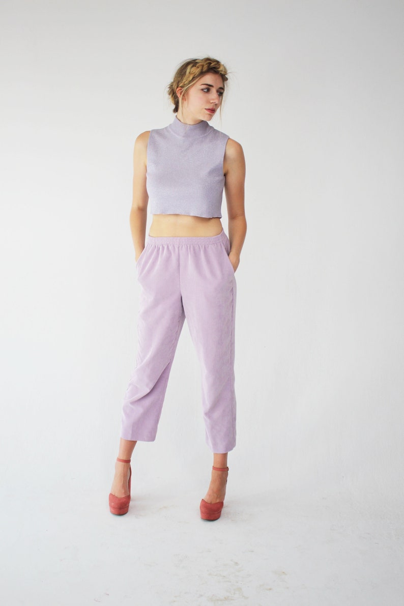 Pockets Trousers Light Corduroy 90s Vintage Lilac Pants Purple High Waisted