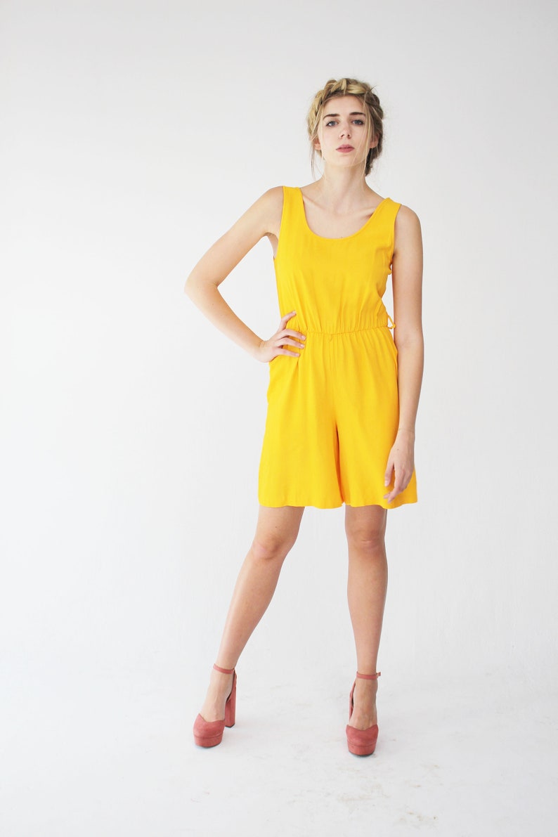 Music Festival Yellow Vintage Romper Summer Jumpsuit 90s Tall