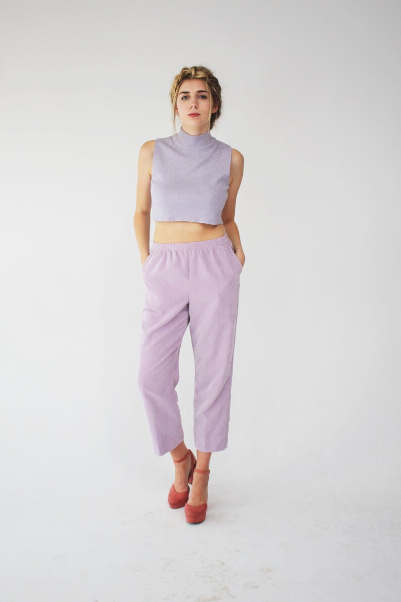 Pockets Trousers Light Corduroy 90s Vintage Lilac Pants Purple High Waisted