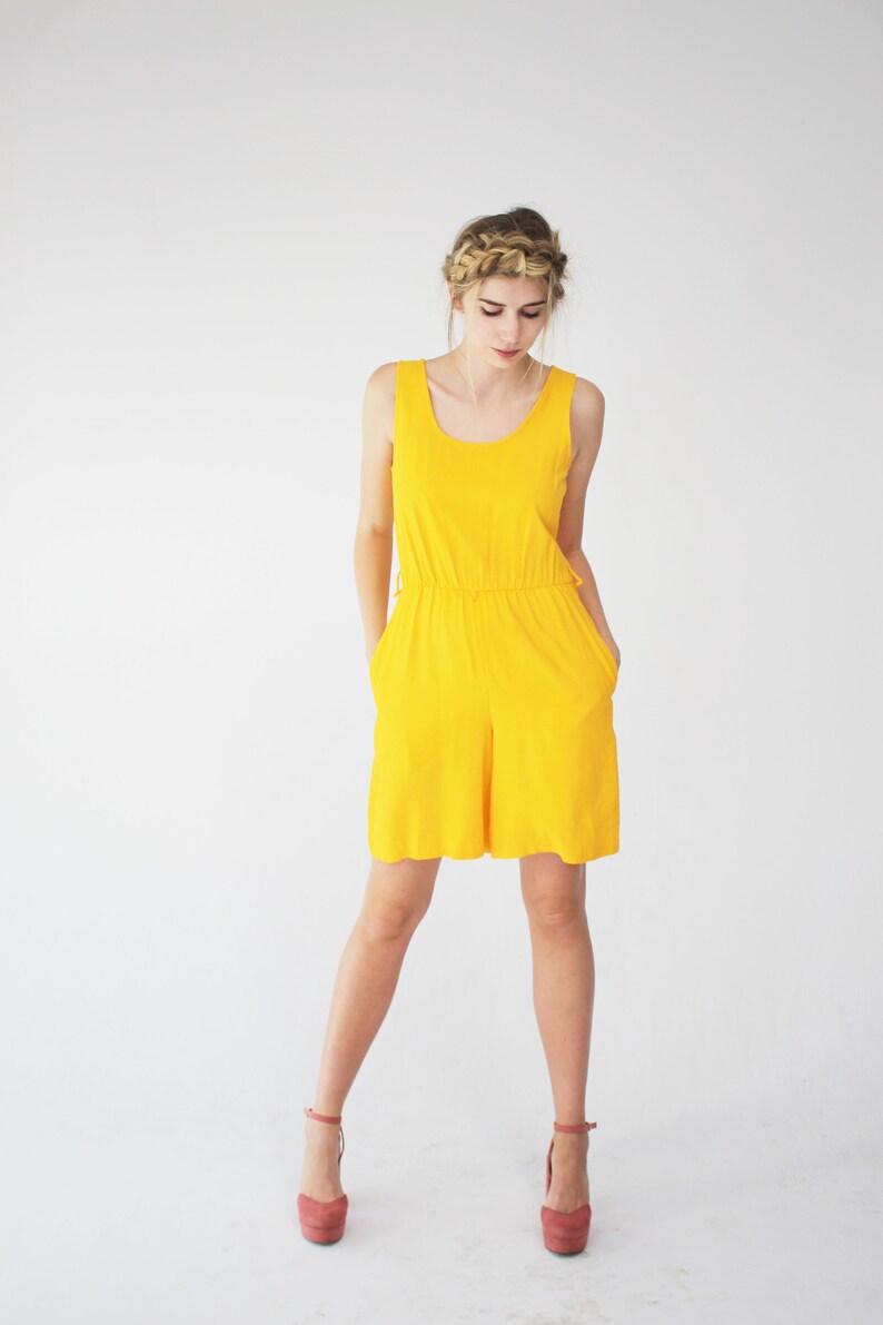 Music Festival Yellow Vintage Romper Summer Jumpsuit 90s Tall