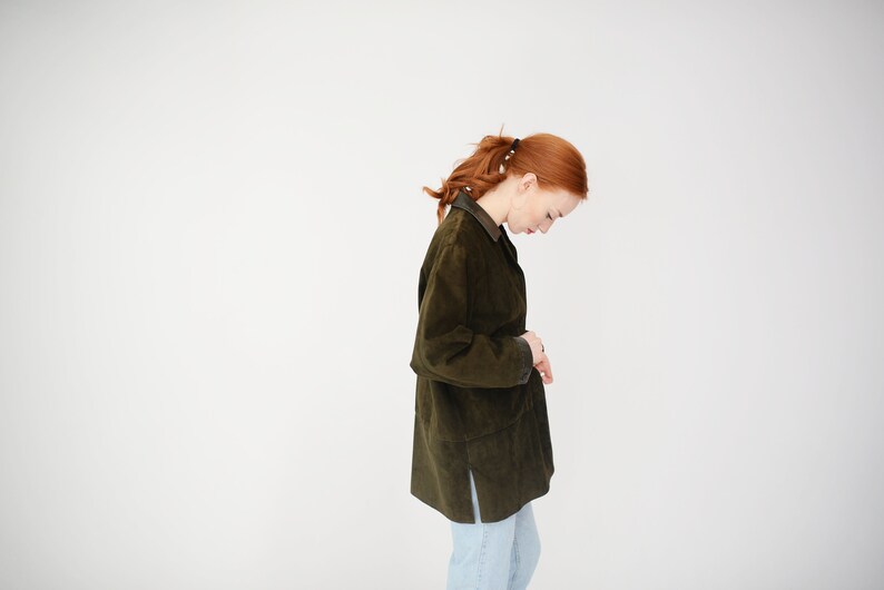 Green Suede Jacket 90s Vintage Danier Large Dark Green Oversized
