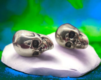 925 Sterling silver skull earrings, skull stud earrings, 8mm by 5mm