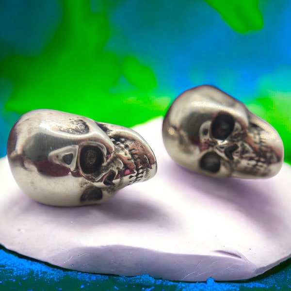 Silver skull earrings Handmade in UK Hypoallergenic