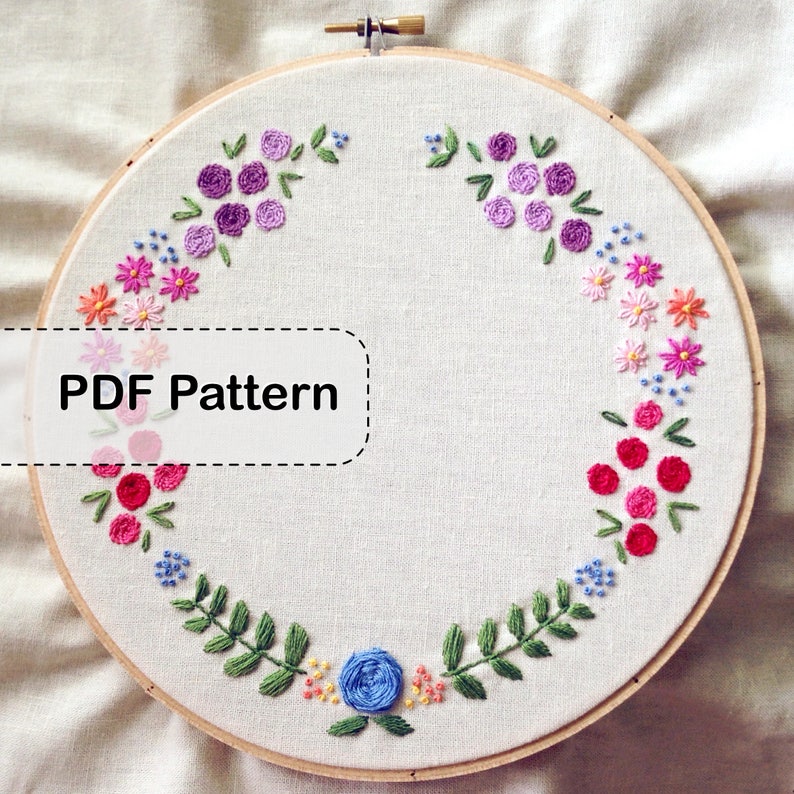 Floral Wreath Embroidery Pattern PDF | Etsy