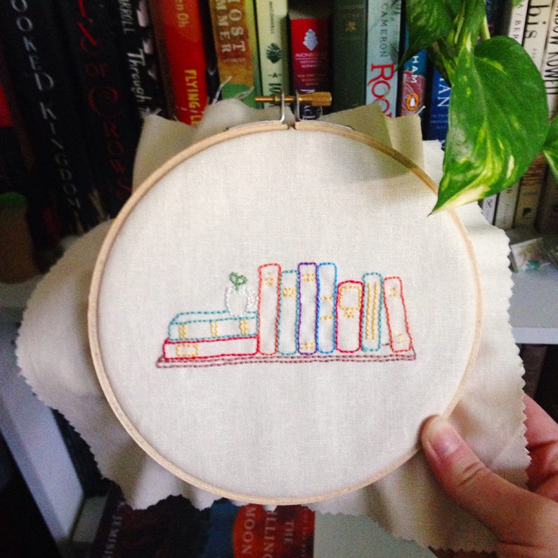 Library Book Stacks DIY Embroidery Pattern PDF Etsy